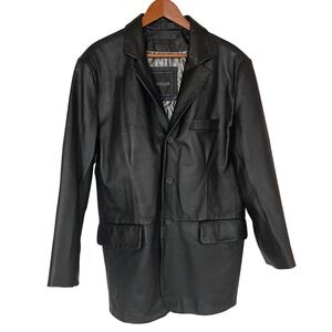 Excelled Women's Black‎ Leather 3 Button Coat M